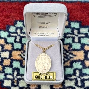 St. Gemma Galgani Gold Filled Oval Religious Medal Necklace 24” Heavy Chain